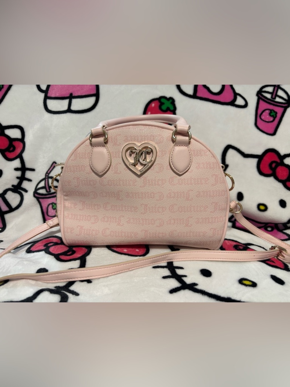Juicy Couture Allover Print Logo Pink Dome Satchel Crossbody Bag